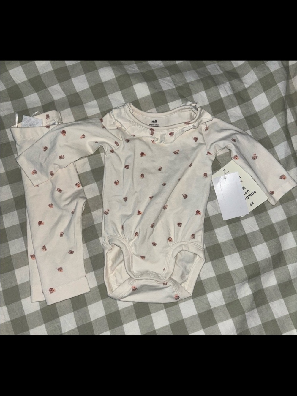H&M Cream Long-Sleeve Bodysuit with Tiny Rose Print